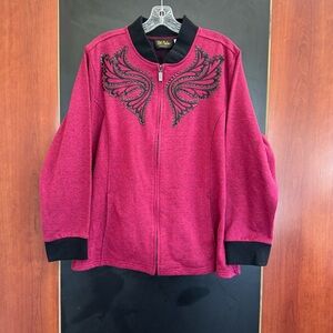 Bob Mackie Jacket Size XL Fuchsia Speckled Wearable Art Zip Up Hot Pink Black